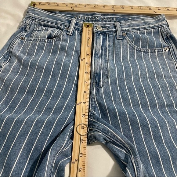 AMERICAN EAGLE Mom Jean | Size 6 Long | Hi-Rise Blue with White Stri… - Picture 3 of 8